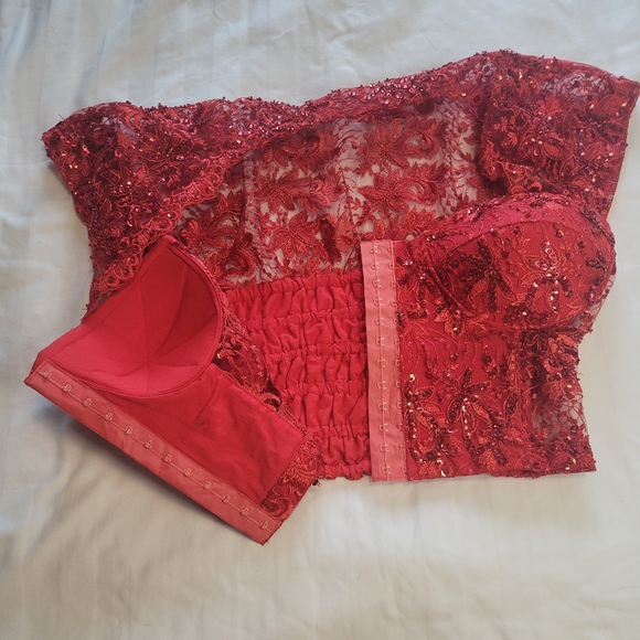 Vintage Fredericks of Hollywood Burlesque Red Bustier Size 34 - Picture 3 of 8